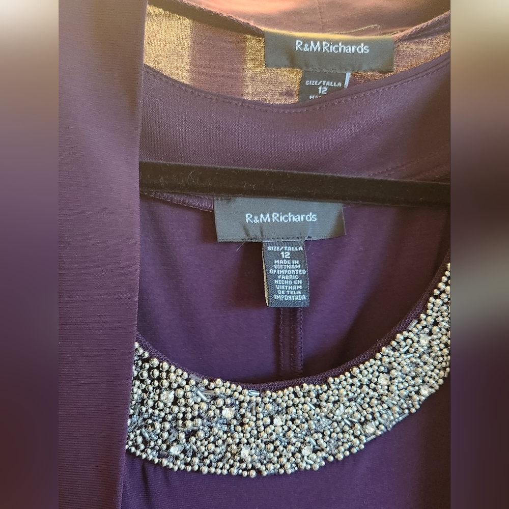 R&M Richards beaded neck dress with sheer jacket - Picture 2 of 8